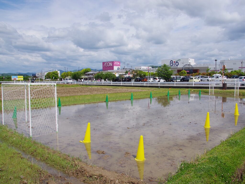 泥んこサッカーの会場となる田んぼ