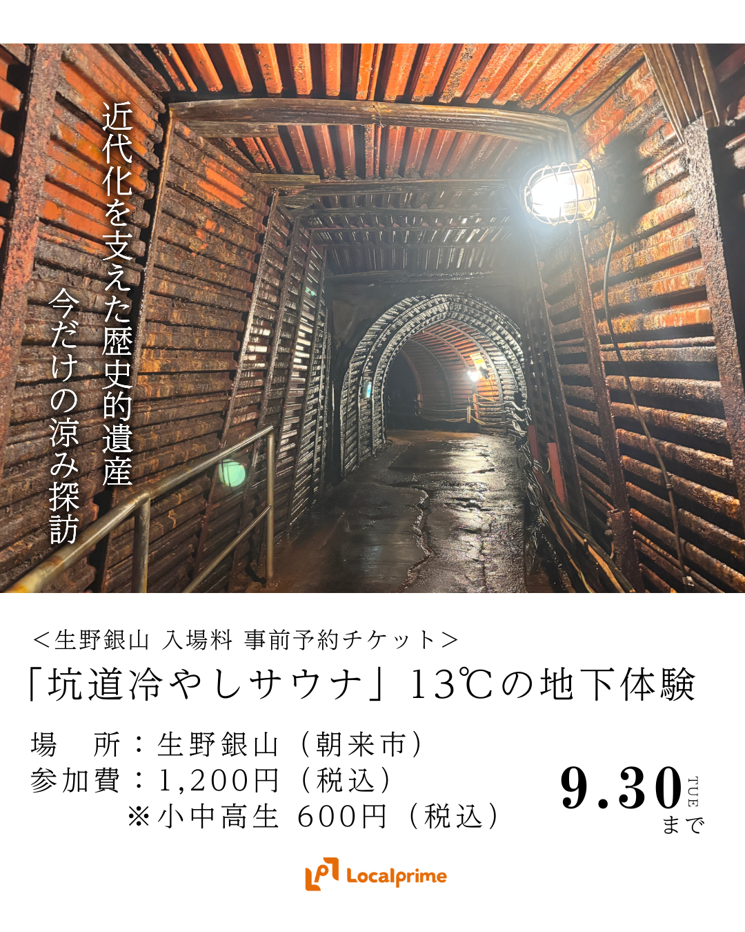 〔2025/9/30まで開催〕「坑道冷やしサウナ」～猛暑に勝つ13℃の地下体験～ ＜生野銀山 入場料 事前予約チケット＞
