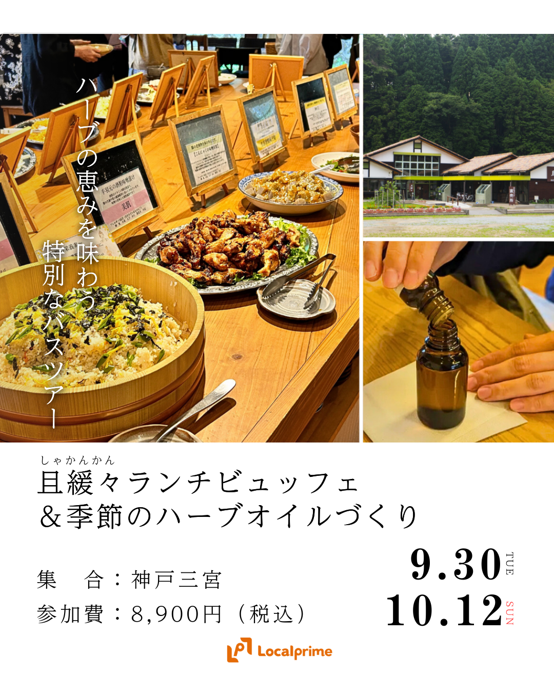 〔2025/9/30(火),10/12(日)開催〕ハーブの恵みを味わう～且緩々ランチビュッフェ＆季節のハーブオイルづくり～